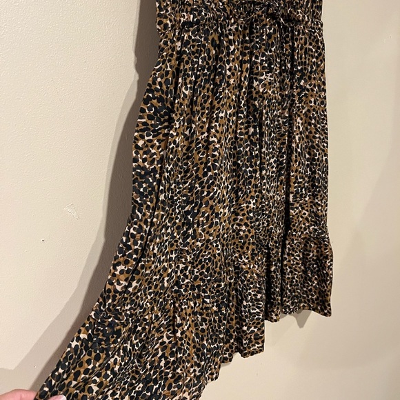 Old Navy Mini Dress Womens Medium Brown Leopard Print Cinched Ruffle-Trim - Picture 4 of 10